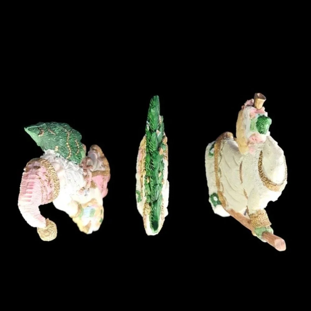 Victorian Santa Claus Figurines Sparkly Christmas Set of 3 Pink‎ Ceramic Vintage